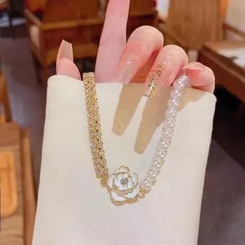 Ожерелье из французского жемчуга «Камелия»: Элегантная, универсальная и стильная цепочка на ключицу X847 золотой