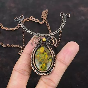 Ожерелье из фруктовой яшмы, ожерелье из медной проволоки, регулируемое ожерелье, ювелирные изделия ручной работы, ожерелье из драгоценных камней, медная проволока, ювелирное изделие, подарок для женщин