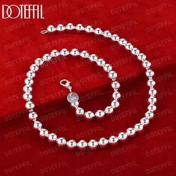 Ожерелье из гладкого серебра 925 пробы с бусинами 8 мм, модные свадебные украшения 45CM