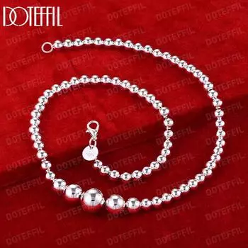 Ожерелье из гладкого серебра 925 пробы с шариками и бусинами, модные свадебные украшения 45CM