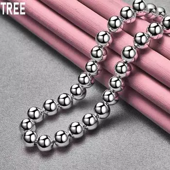 Ожерелье из гладкого серебра 925 пробы с бусинами 8 мм, модные свадебные украшения 45CM