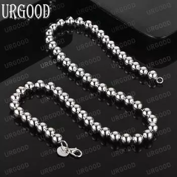 Ожерелье из гладкого серебра 925 пробы с бусинами 8 мм, модные свадебные украшения 45CM