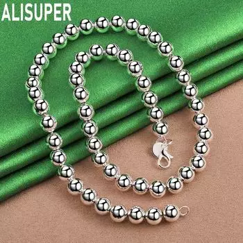 Ожерелье из гладкого серебра 925 пробы с бусинами 8 мм, модные свадебные украшения 45CM