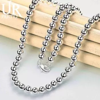 Ожерелье из гладкого серебра 925 пробы с шариками и бусинами, модные свадебные украшения 45CM