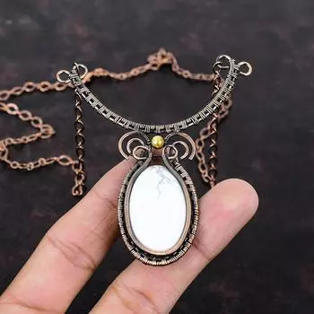 Ожерелье из говлита, обернутое медной проволокой, ожерелье, ювелирные изделия ручной работы, ювелирные изделия из драгоценных камней, регулируемое ожерелье, обернутое медной проволокой, ювелирные изделия, подарок на юбилей