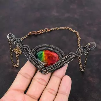 Ожерелье из граненого аммолита, обернутое медной проволокой, ожерелье из драгоценных камней аммолита, регулируемое ожерелье из меди ручной работы для подарка