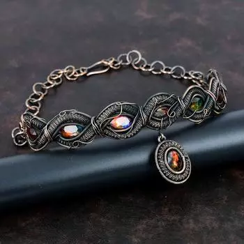 Ожерелье из граненого аммолита с драгоценным камнем, медная проволока, обернутое ожерелье ручной работы, регулируемая цепочка, ожерелье из аммолита, медные ювелирные изделия, подарки для женщин