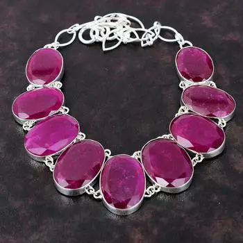 Ожерелье из граненого кашмирского рубина, ожерелье из стерлингового серебра 925 пробы, регулируемое ожерелье-цепочка, ювелирное изделие ручной работы из драгоценных камней, подарок для нее, стильное ожерелье Adjustable With18 Inches