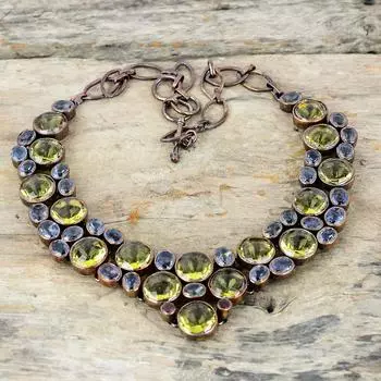 Ожерелье из граненого лимонного кварца Ожерелье из гальванопластичной меди Ожерелье с регулируемой цепочкой Ожерелье из натурального танзанитового кварца и мозамбикского граната