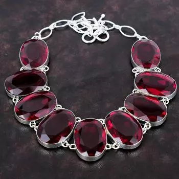 Ожерелье из граненого мозамбикского граната, ожерелье из стерлингового серебра 925 пробы, ожерелье с регулируемой цепочкой, оригинальный драгоценный камень, ожерелье ручной работы, подарок для мамы Adjustable