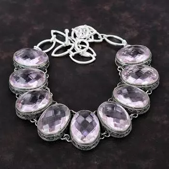 Ожерелье из граненого розового кунцита, ожерелье из стерлингового серебра 925 пробы, драгоценный камень, ювелирные изделия ручной работы, регулируемая цепочка, ожерелье, винтажное ожерелье, свадебный подарок Adjustable