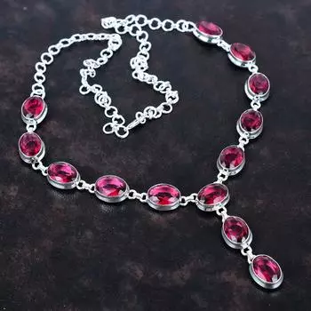 Ожерелье из граненого рубеллита, ожерелье из драгоценных камней, изящное ювелирное украшение, ожерелье из стерлингового серебра 925 пробы, регулируемая цепочка, ожерелье ручной работы, ювелирное украшение для подарка Adjustable