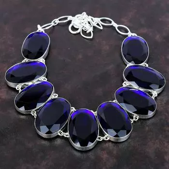 Ожерелье из граненого танзанитового кварца, ожерелье из стерлингового серебра 925 пробы, регулируемое ожерелье-цепочка, ювелирные изделия из драгоценных камней для подарка, удивительное ожерелье ручной работы Adjustable