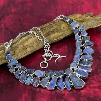 Ожерелье из грубого кианита, ожерелье из чистого серебра 925 пробы с натуральным драгоценным камнем, ювелирные изделия ручной работы, подарок на день рождения и годовщину для нее Adjustable with 18 inches синий