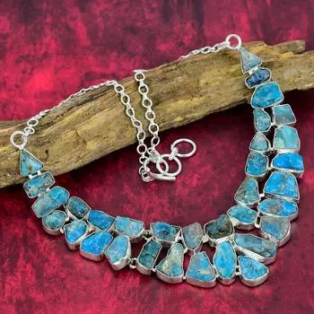 Ожерелье из грубого неонового апатита, ожерелье из чистого серебра 925 пробы, регулируемые ювелирные изделия-цепочки, удивительное ожерелье ручной работы из настоящего драгоценного камня Adjustable with 18 inches синий