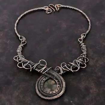 Ожерелье из хиастолита, обернутое медной проволокой, ювелирные изделия из драгоценных камней, регулируемое ожерелье, ручная работа, медные украшения, подарок для женщин, изящные ювелирные изделия