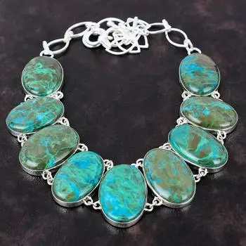 Ожерелье из хризоколлы Ювелирные изделия ручной работы из драгоценных камней Ожерелье из стерлингового серебра 925 пробы Регулируемая цепочка Ожерелье Последний дизайн Ожерелье Подарок на помолвку Adjustable With 18 Inches