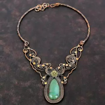 Ожерелье из хризопраза, ожерелье из медной проволоки, регулируемое ожерелье, ювелирные изделия из меди ручной работы, ожерелье из драгоценных камней для подарка, ювелирные изделия из проволоки