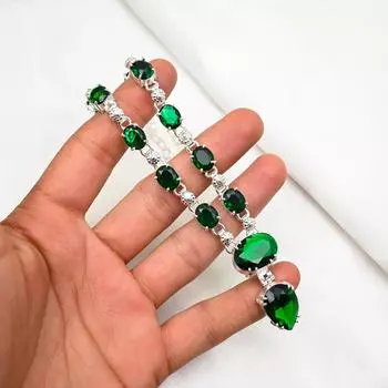 Ожерелье из хромдиопсида, ювелирные изделия из цельного серебра 925 пробы с драгоценными камнями, ожерелье ручной работы, на День благодарения 18 Inches зелёный