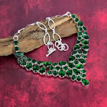 Ожерелье из хромдиопсида, ювелирные изделия из цельного серебра 925 пробы с драгоценными камнями, ожерелье ручной работы на День благодарения Adjustable With 18 Inches зелёный