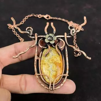 Ожерелье из ископаемого коралла, ожерелье из медной проволоки, регулируемое ожерелье ручной работы, ожерелье из драгоценных камней, ювелирные изделия из медной проволоки, подарки на помолвку