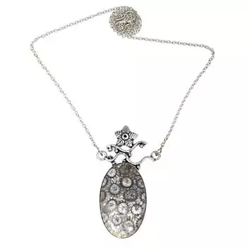 Ожерелье из ископаемого коралла, серебряные украшения ручной работы, кулон 20 дюймов, натуральный