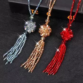 Ожерелье из искусственного кристалла, завязанное бисером, длинная кисточка, блестящая, универсальная, хороший блеск, женское длинное