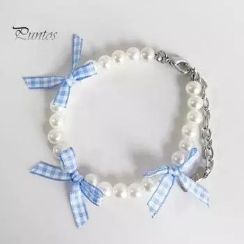 Ожерелье из искусственного жемчуга для домашних животных, ошейник с бантом для собаки, Невыцветающий, удобный, регулируемый размер, свадебные украшения для собак, кошек S синий