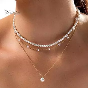 Ожерелье из искусственного жемчуга для женщин, позолоченное многослойное ожерелье из искусственного жемчуга, белое колье из искусственного жемчуга для свадебных украшений золотистый