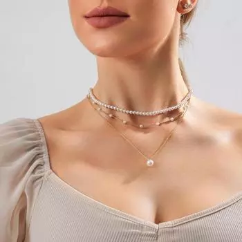 Ожерелье из искусственного жемчуга для женщин, позолоченное многослойное ожерелье из искусственного жемчуга, белое колье из искусственного жемчуга для свадебных украшений золотистый
