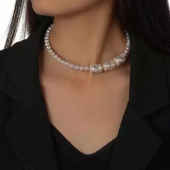 Ожерелье из искусственного жемчуга с глянцевой поверхностью, нежное сверкающее женское ожерелье-колье C