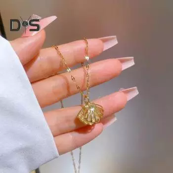 Ожерелье из искусственного жемчуга с полыми ракушками, ожерелье с подвеской в виде золотой ракушки, ювелирное украшение в подарок на годовщину свадьбы, день рождения золотистый