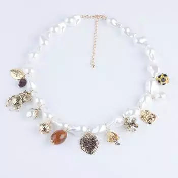 Ожерелье из искусственного жемчуга в стиле барокко с множеством аксессуаров, винтажное ожерелье с подвеской в виде насекомых золотой