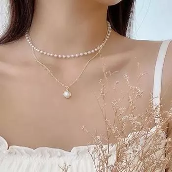 Ожерелье из искусственного жемчуга, винтажная двухслойная элегантная минималистичная милая прочная цепочка на ключицы из сплава для женщин серебряный