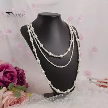 Ожерелье из искусственного жемчуга во французском стиле, женское длинное белое трехслойное ожерелье из искусственного жемчуга, роскошный свитер, ожерелье, ювелирное изделие, подарок белый