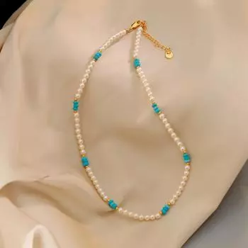 Ожерелье из искусственного жемчуга, женский нишевый дизайн, бирюзовая ключичная цепочка, взрывной стиль, белое высококачественное ожерелье 37.5cm