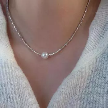 Ожерелье из измельченного серебра из стерлингового серебра S925, элитное, легкая роскошь, модное, универсальное, кулон из натурального пресноводного жемчуга, цепочка-воротник для женщин Bracelet