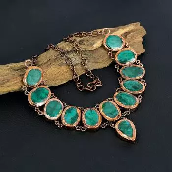 Ожерелье из изумрудного драгоценного камня, ювелирные изделия из драгоценных камней, медное гальваническое ожерелье, регулируемая цепочка ручной работы, подарок на день рождения, ювелирные изделия 18 Inches With Adjustable зелёный