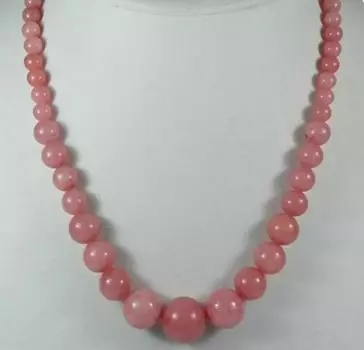 Ожерелье из изысканного розового круглого бисера с родохрозитом 6-14 мм