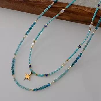 Ожерелье из камня Tianhe с подвеской в виде октаграммы, дизайн цепочки для свитера Sense, женская летняя цепочка для отдыха на ключице с ветром и милым узором