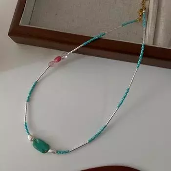 Ожерелье из камня Тяньхэ, простая цепочка на ключицу из сине-зеленых натуральных камней, аксессуары, свежая и усовершенствованная корейская цепочка на шею с дофамином.
