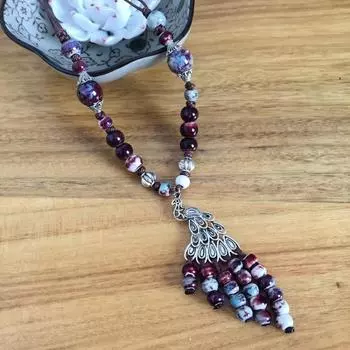 Ожерелье из керамики ручной работы «Новый лес», женская ретро-универсальная цепочка для свитера, простые длинные аксессуары, кулон