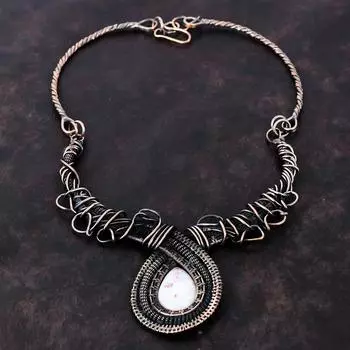 Ожерелье из киновари, ожерелье из медной проволоки, регулируемое ожерелье, медные украшения, ожерелье из драгоценных камней, подарок для нее, ювелирные изделия из проволочной обмотки ручной работы