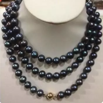 Ожерелье из красивого натурального черного таитянского жемчуга диаметром 8–9 мм длиной 50 дюймов