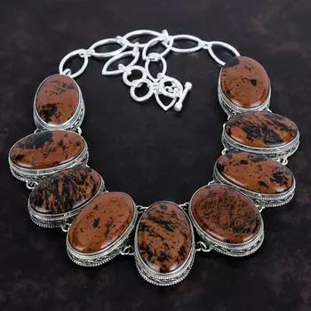 Ожерелье из красного дерева и обсидиана, винтажное ожерелье, ювелирные изделия из драгоценных камней, регулируемое ожерелье из стерлингового серебра 925 пробы, ожерелье ручной работы, свадебные подарки