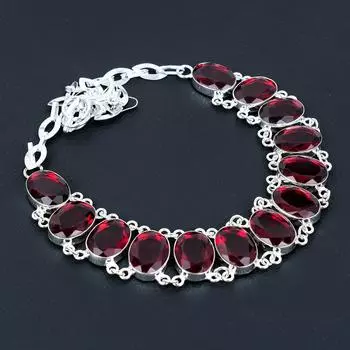 Ожерелье из красного граната Ожерелье из стерлингового серебра 925 пробы Ожерелье с гранатом и драгоценным камнем Ювелирные изделия из серебряного граната ручной работы для нее Ожерелье с гранатом для подарков 20 красный