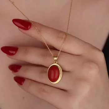 Ожерелье из красного коралла для женщин из золота или серебра, ожерелье из натурального драгоценного камня, ожерелье с подвеской из 14-каратного золота или серебра, подарочное ювелирное украшение из коралла 14-18 Inch красный