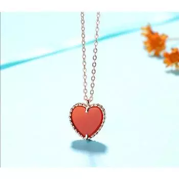 Ожерелье из красного сердца из стерлингового серебра 925 пробы с халцедоном и розовым золотом для женщин. Серебряные украшения. 925