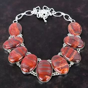 Ожерелье из красной змеиной яшмы Ювелирные изделия ручной работы в стиле бохо Ожерелье из стерлингового серебра 925 пробы Удивительные ювелирные изделия из драгоценных камней Регулируемая цепочка Ожерелье для подарка Adjustable