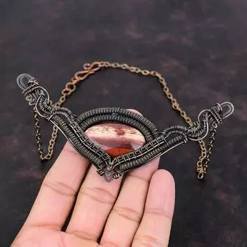 Ожерелье из красной змеиной яшмы, ожерелье из медной проволоки, ювелирные изделия ручной работы, ювелирные изделия из драгоценных камней, регулируемая цепочка, ожерелье, ювелирные изделия из медной проволоки для подарка